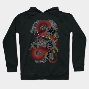 Red Snake and Black Flowers Hoodie